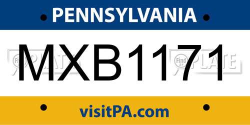 MXB1171 Pennsylvania License Plate