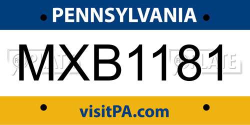MXB1181 Pennsylvania License Plate