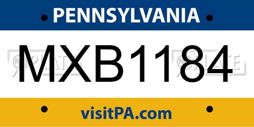 MXB1184 Pennsylvania License Plate