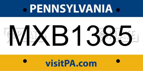 MXB1385 Pennsylvania License Plate