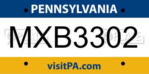 MXB3302 Pennsylvania License Plate