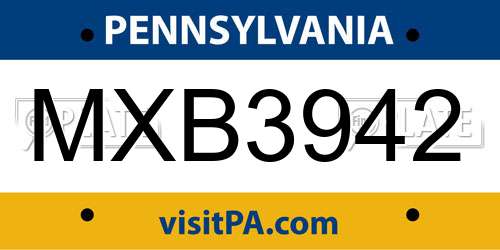 MXB3942 Pennsylvania License Plate