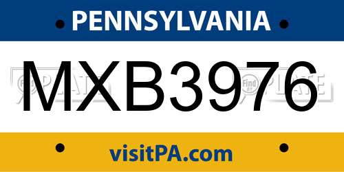 MXB3976 Pennsylvania License Plate