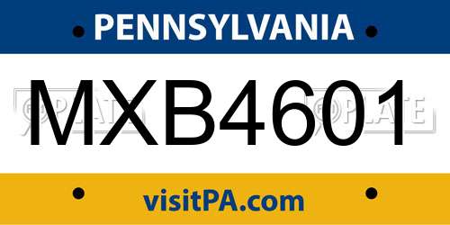 MXB4601 Pennsylvania License Plate