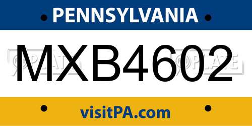 MXB4602 Pennsylvania License Plate