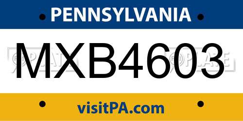 MXB4603 Pennsylvania License Plate
