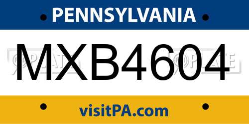 MXB4604 Pennsylvania License Plate