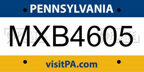 MXB4605 Pennsylvania License Plate