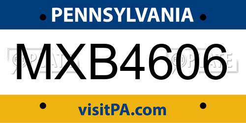 MXB4606 Pennsylvania License Plate