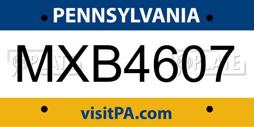 MXB4607 Pennsylvania License Plate