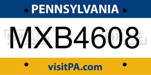 MXB4608 Pennsylvania License Plate