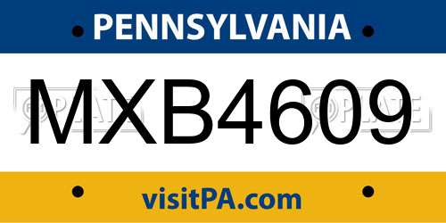 MXB4609 Pennsylvania License Plate
