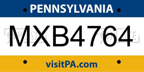 MXB4764 Pennsylvania License Plate