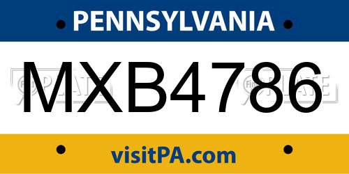MXB4786 Pennsylvania License Plate