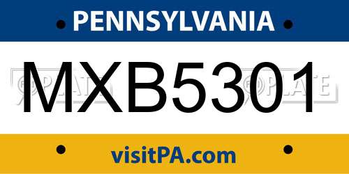 MXB5301 Pennsylvania License Plate
