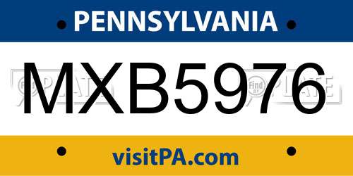 MXB5976 Pennsylvania License Plate