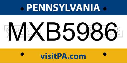 MXB5986 Pennsylvania License Plate