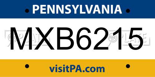 MXB6215 Pennsylvania License Plate