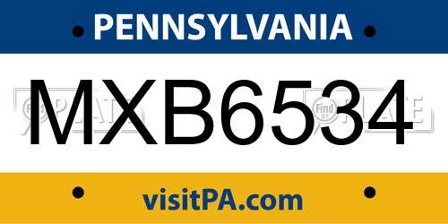 MXB6534 Pennsylvania License Plate