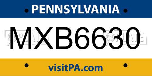 MXB6630 Pennsylvania License Plate