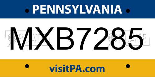 MXB7285 Pennsylvania License Plate