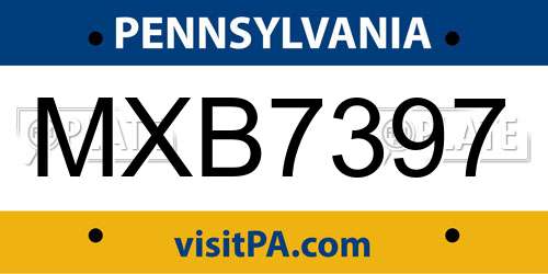 MXB7397 Pennsylvania License Plate