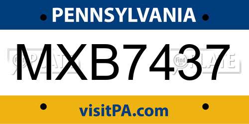 MXB7437 Pennsylvania License Plate