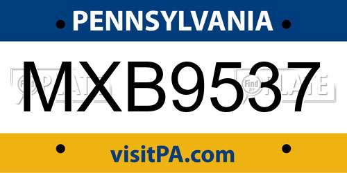 MXB9537 Pennsylvania License Plate
