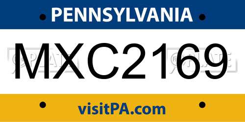 MXC2169 Pennsylvania License Plate
