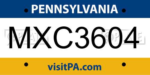 MXC3604 Pennsylvania License Plate
