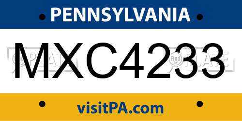 MXC4233 Pennsylvania License Plate