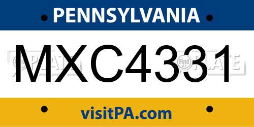 MXC4331 Pennsylvania License Plate