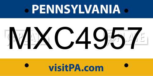MXC4957 Pennsylvania License Plate