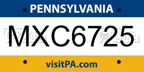 MXC6725 Pennsylvania License Plate