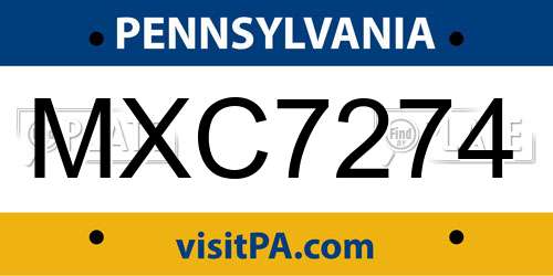 MXC7274 Pennsylvania License Plate