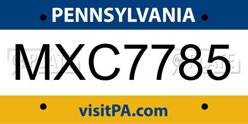 MXC7785 Pennsylvania License Plate
