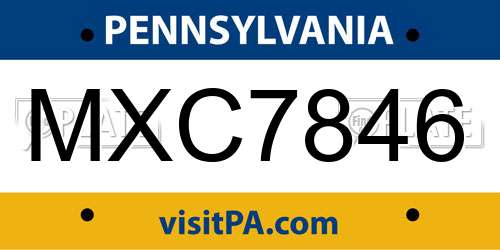 MXC7846 Pennsylvania License Plate