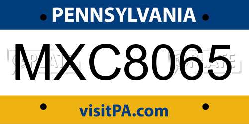 MXC8065 Pennsylvania License Plate