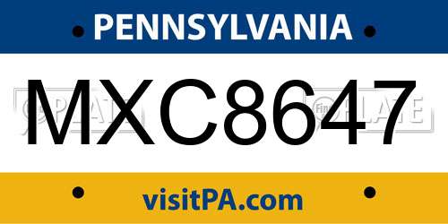 MXC8647 Pennsylvania License Plate