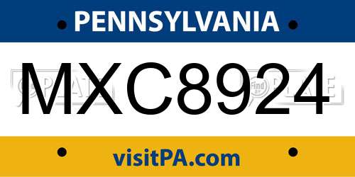 MXC8924 Pennsylvania License Plate