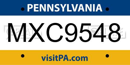 MXC9548 Pennsylvania License Plate