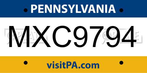 MXC9794 Pennsylvania License Plate