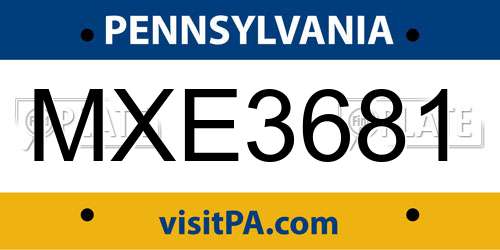 MXE3681 Pennsylvania License Plate