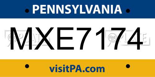 MXE7174 Pennsylvania License Plate