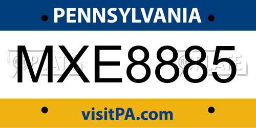 MXE8885 Pennsylvania License Plate