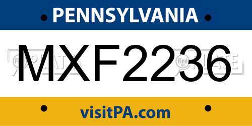 MXF2236 Pennsylvania License Plate