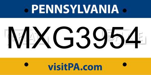 MXG3954 Pennsylvania License Plate