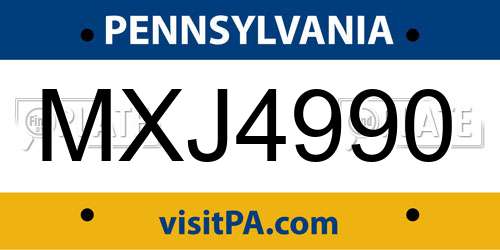 MXJ4990 Pennsylvania License Plate