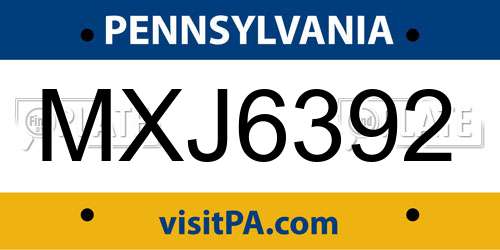 MXJ6392 Pennsylvania License Plate