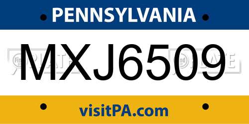 MXJ6509 Pennsylvania License Plate